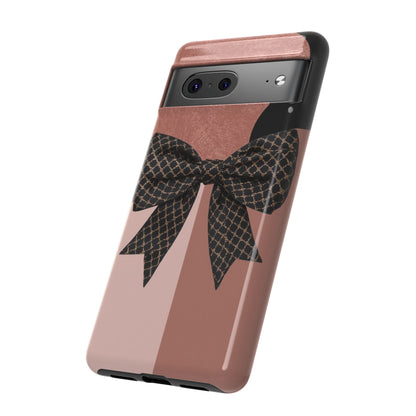 Bow Stripe Tough Phone Case – Pink Mauve Protective Cover