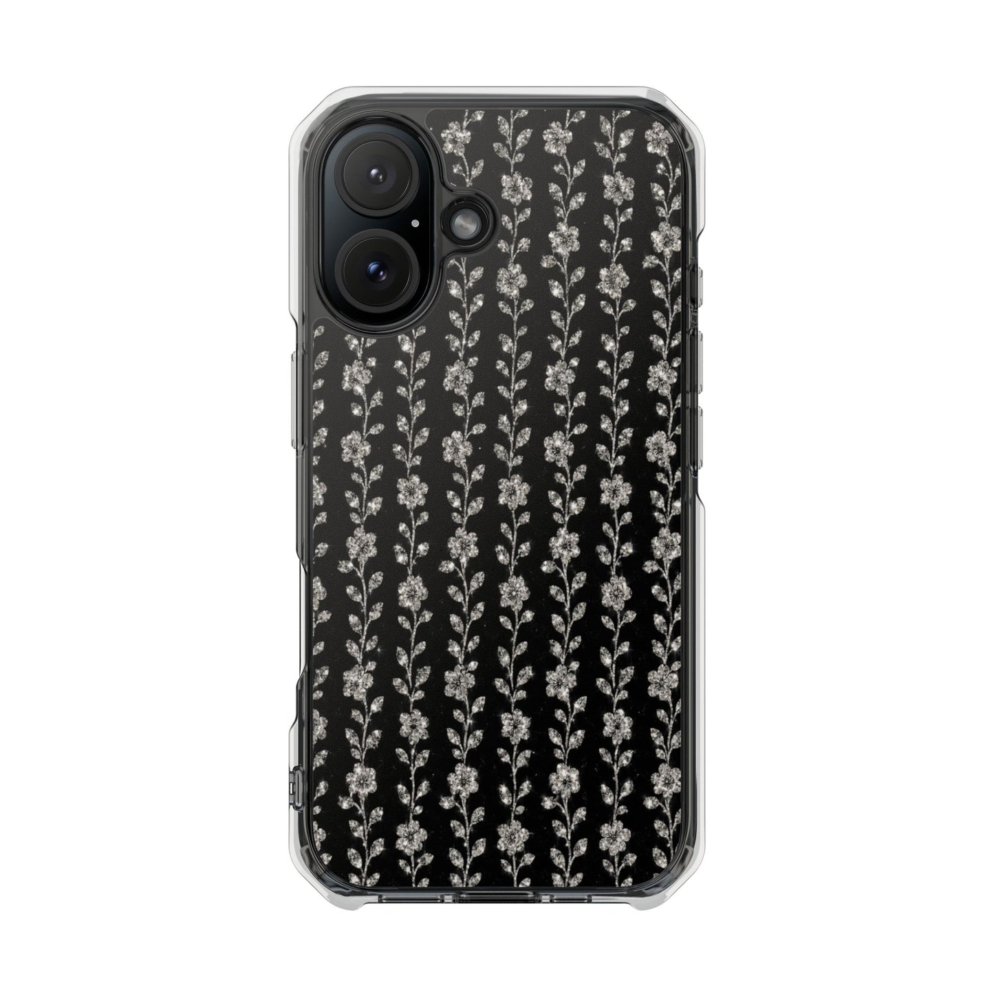 Clear Magnetic Phone Case — Minimal Black Floral Vine Pattern