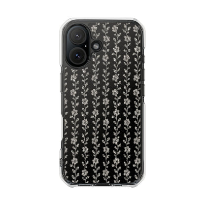 Clear Magnetic Phone Case — Minimal Black Floral Vine Pattern