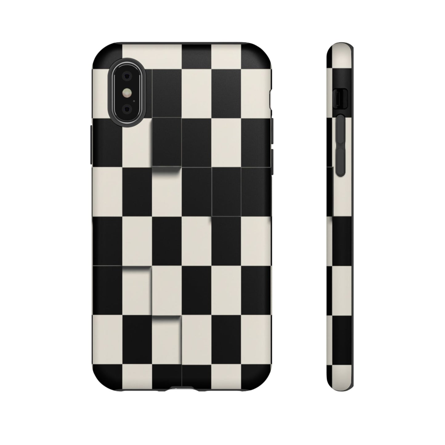Checkerboard Tough Phone Case — Classic Black & Cream Grid Protective Cover