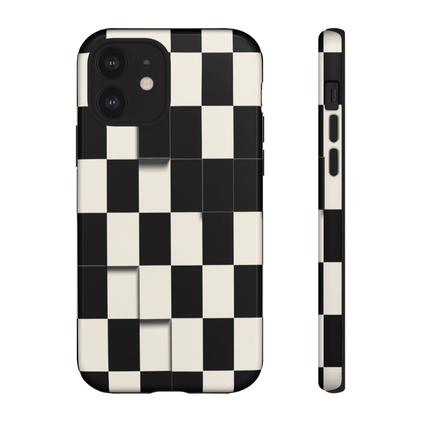 Checkerboard Tough Phone Case — Classic Black & Cream Grid Protective Cover