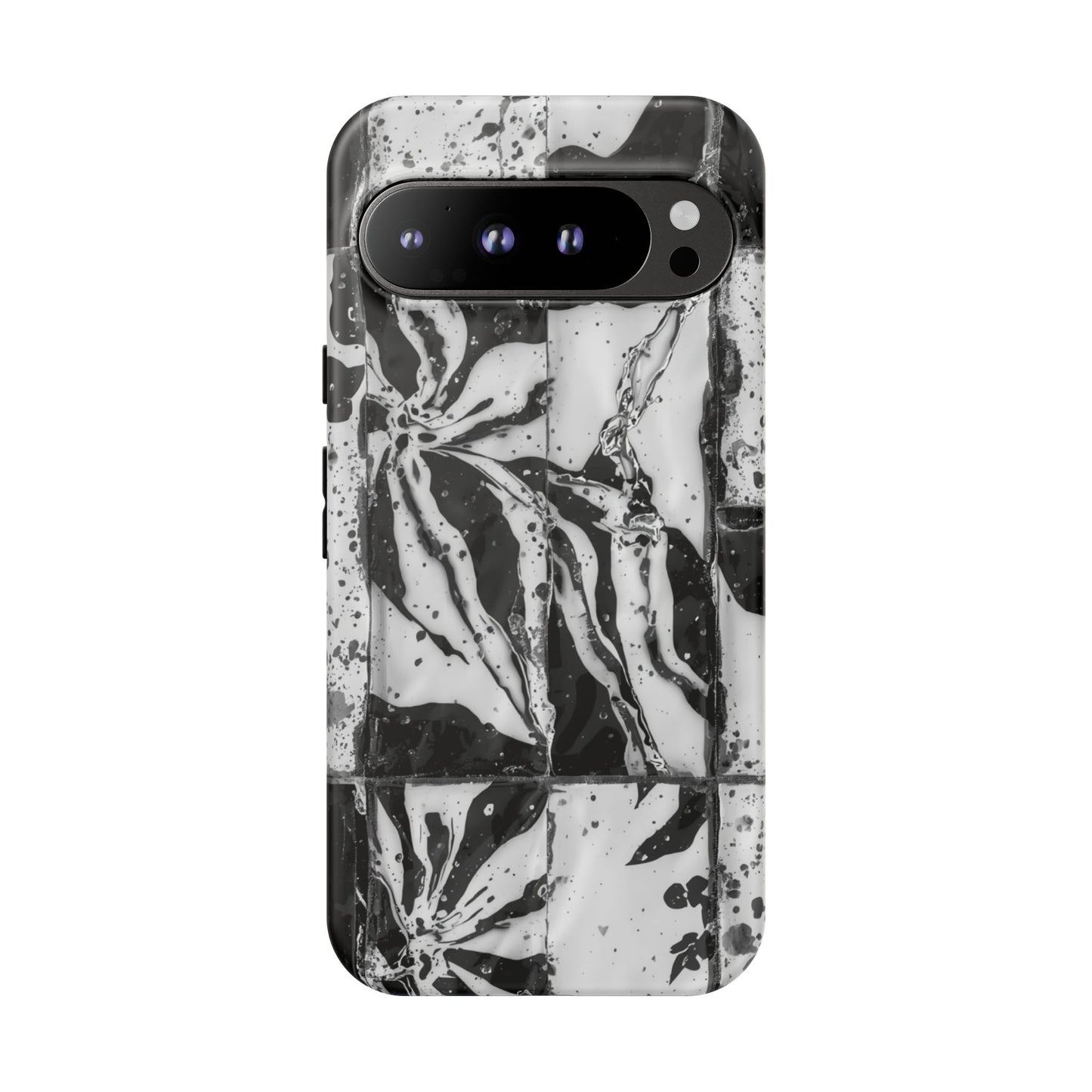 Monochrome Tile Floral Tough Phone Case