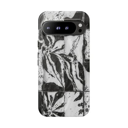 Monochrome Tile Floral Tough Phone Case