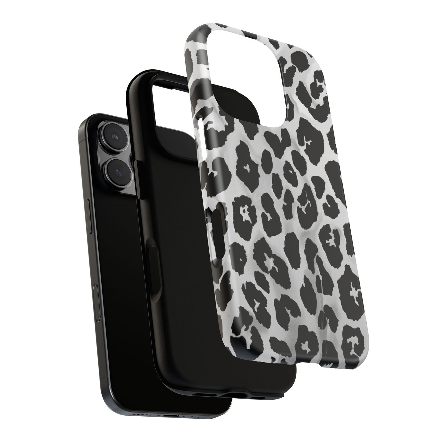 Leopard Print Tough Phone Case – Black & White Animal Pattern Protective Cover