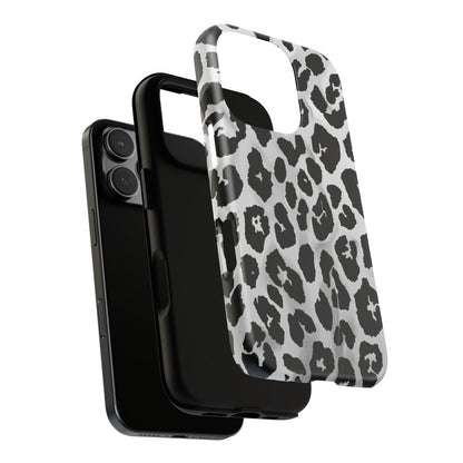 Leopard Print Tough Phone Case – Black & White Animal Pattern Protective Cover