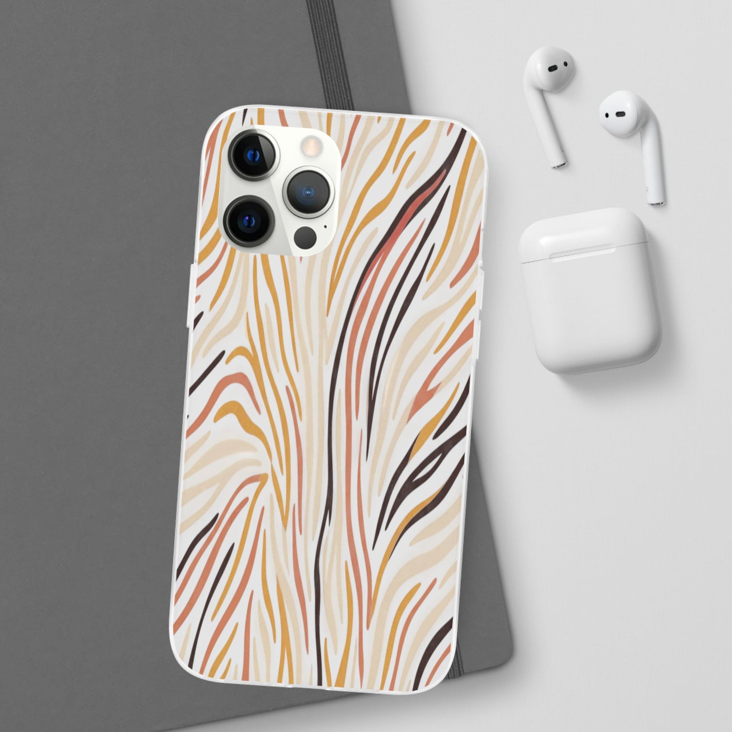 Marbled Neutral Stripe Phone Case — Abstract Beige & Terracotta Flexi Case