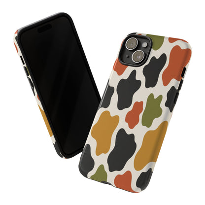 Camouflage Pattern Tough Phone Case – Retro Olive, Rust & Mustard Protective Cover