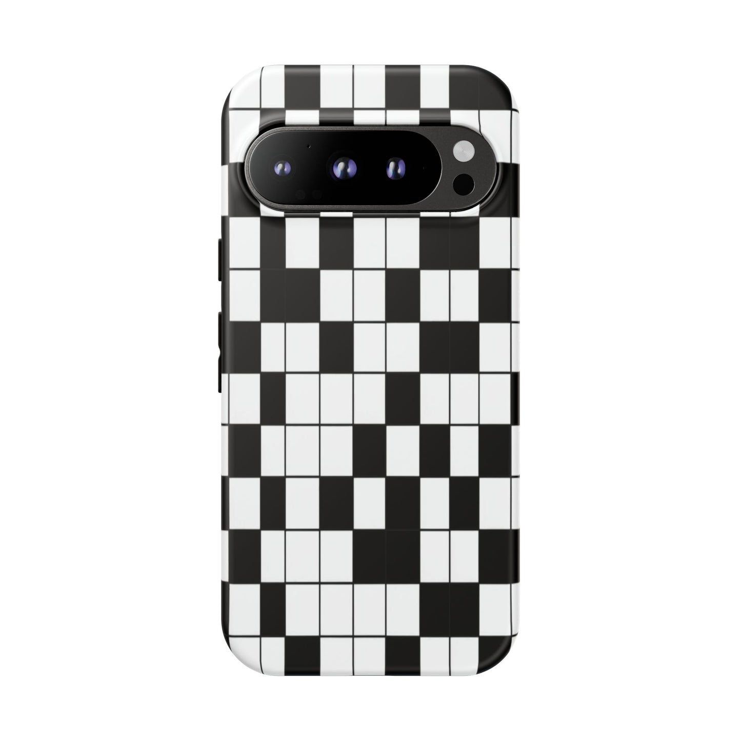 Crossword Grid Phone Case — Black & White Puzzle Pattern Tough Phone Cover