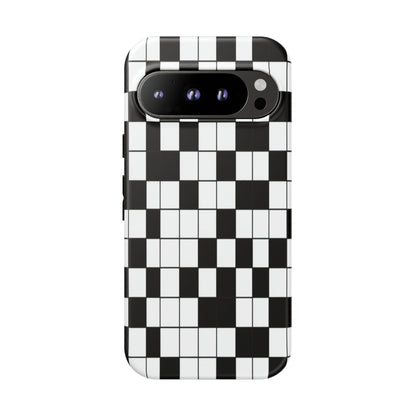 Crossword Grid Phone Case — Black & White Puzzle Pattern Tough Phone Cover