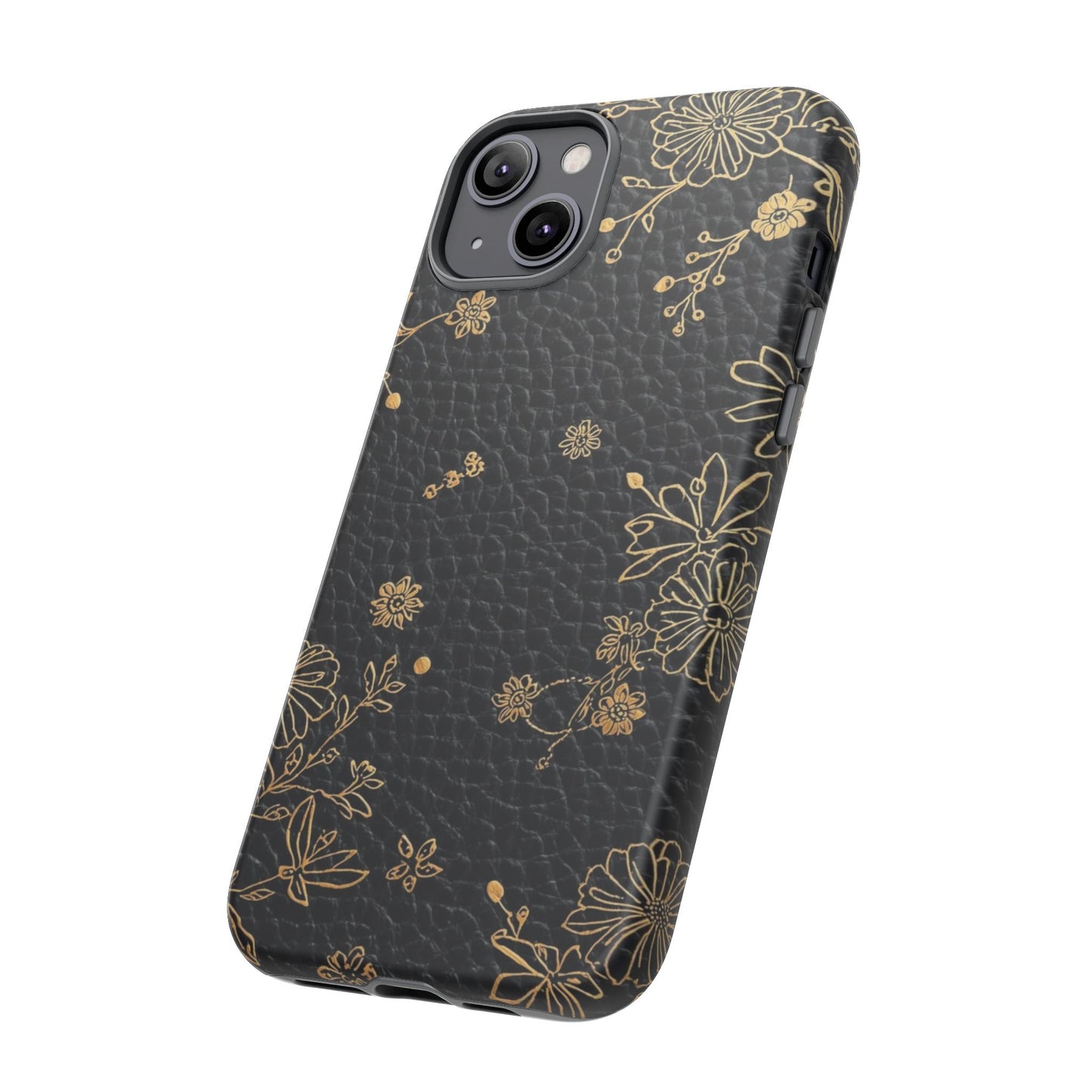 Floral Gold Foil Leather Texture Tough Phone Case
