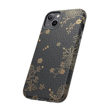 Floral Gold Foil Leather Texture Tough Phone Case