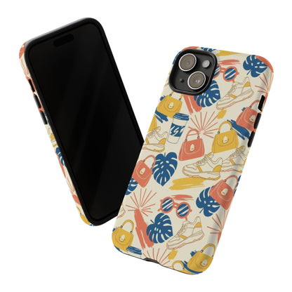 Tough Cases: Retro Summer Pattern Phone Case – Sunglasses, Sneakers & Tropical Leaves