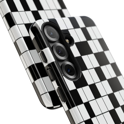Crossword Grid Phone Case — Black & White Puzzle Pattern Tough Phone Cover