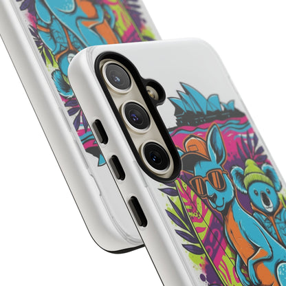 Kangaroo & Koala Surf Phone Case — Retro Neon Beach Art Tough Case