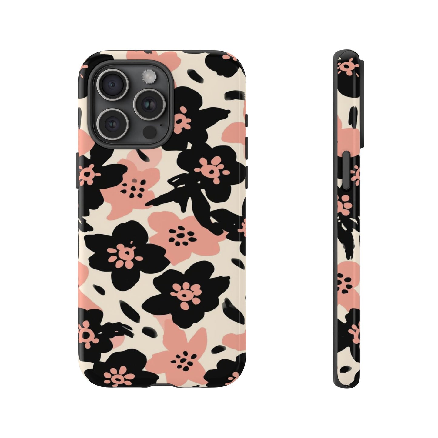 Floral Phone Case — Pink & Black Retro Blossom Protective Cover