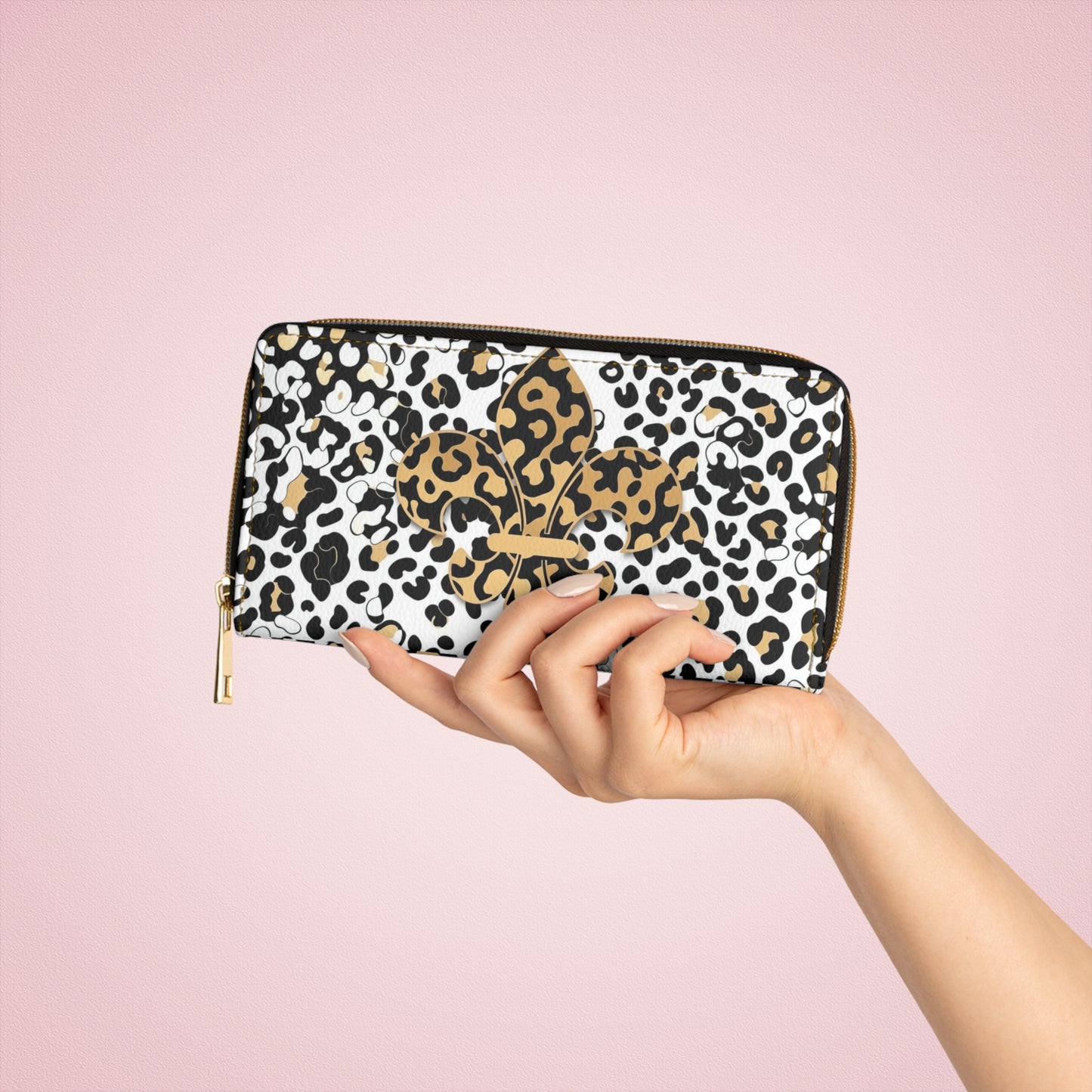 Leopard Fleur-de-Lis Zipper Wallet — Chic Animal Print Zip Wallet