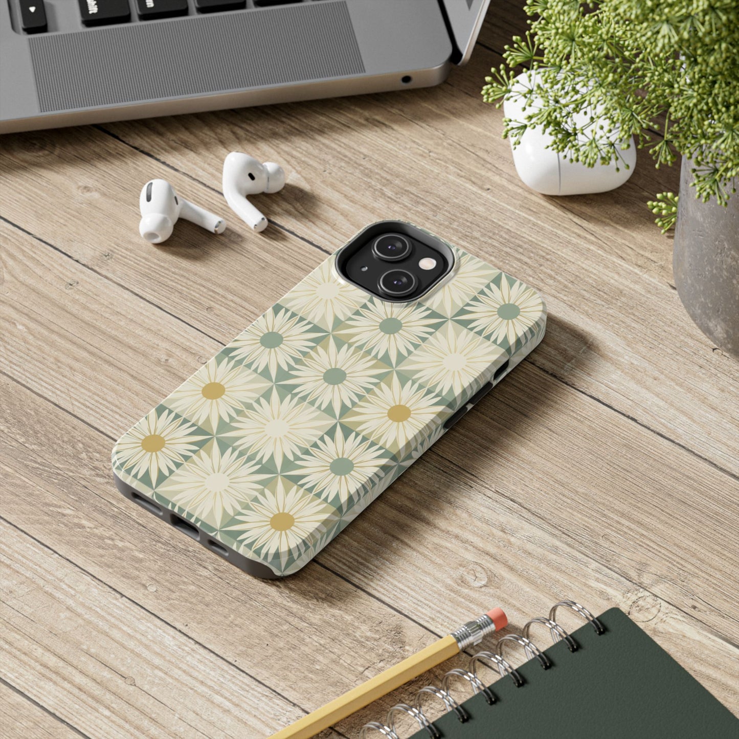 Retro Daisy Tough Phone Case — Vintage Floral Protective Cover for iPhone