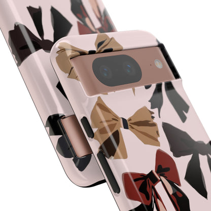Bow Pattern Phone Case - Pink, Brown & Black Bows Protective Cover