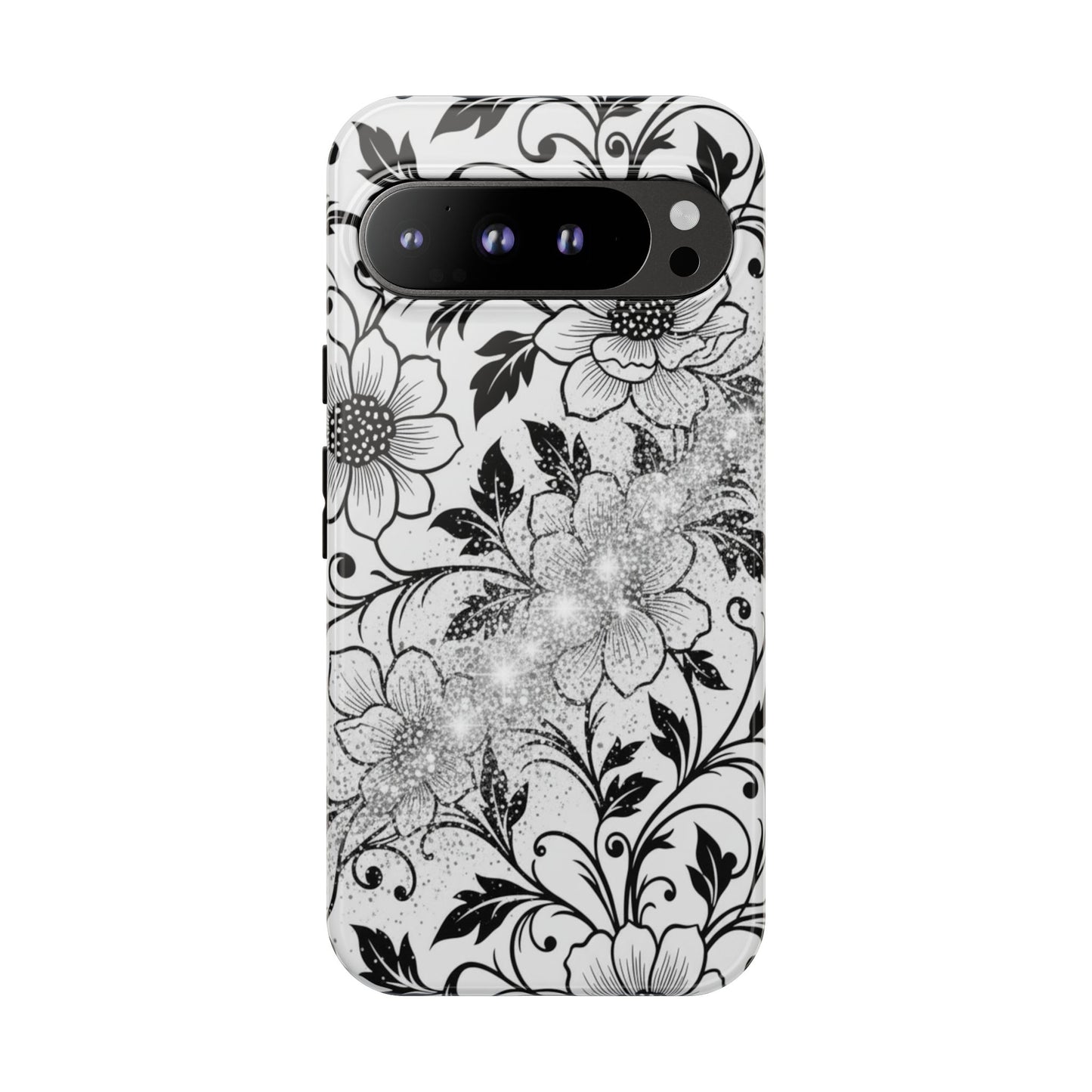 Floral Lace Phone Case — Black & White Vintage Flower Protective Case