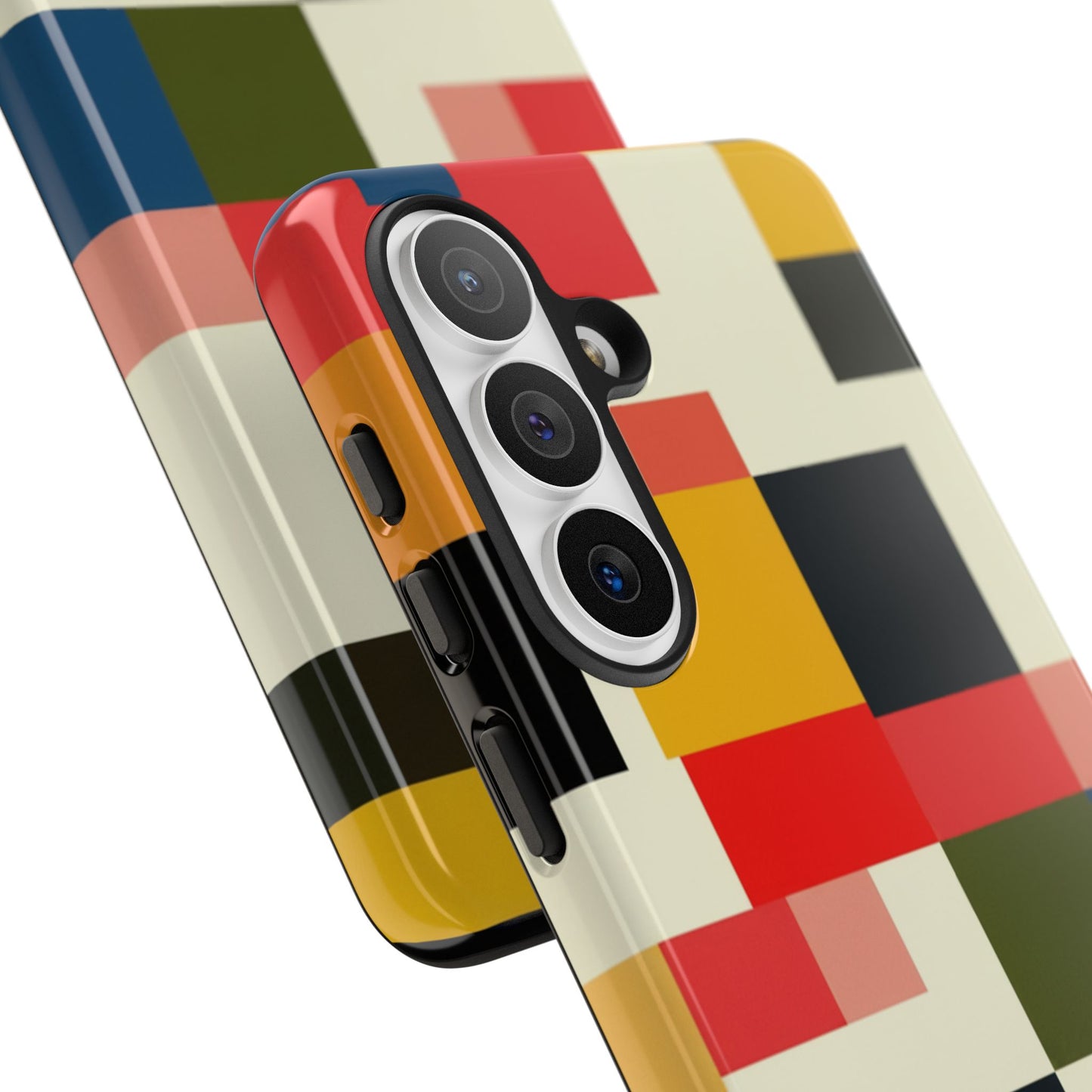 Abstract Color Block Tough Phone Case — Retro Geometric Protective Cover