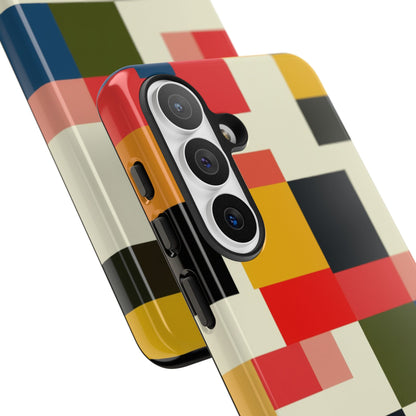 Abstract Color Block Tough Phone Case — Retro Geometric Protective Cover