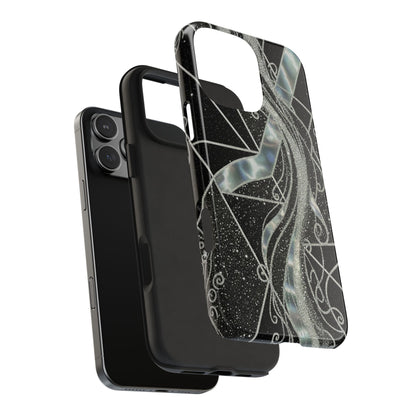 Geometry Tough Phone Case — Iridescent Ribbon on Black Celestial Background