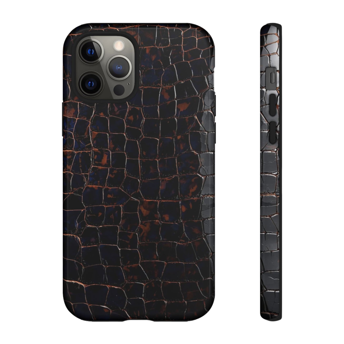 Croc-Embossed Tough Phone Case — Shockproof Black Alligator Texture
