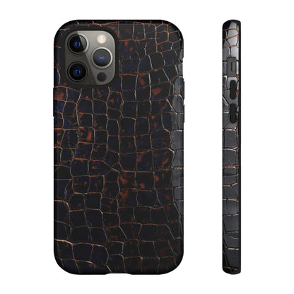 Croc-Embossed Tough Phone Case — Shockproof Black Alligator Texture