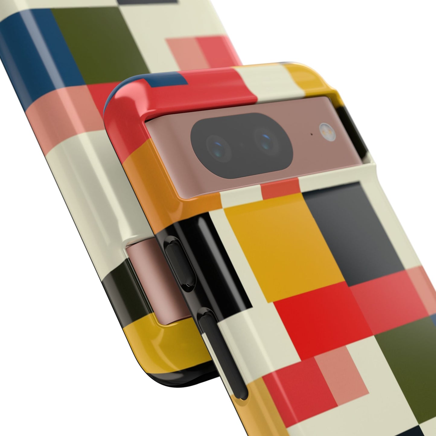 Abstract Color Block Tough Phone Case — Retro Geometric Protective Cover