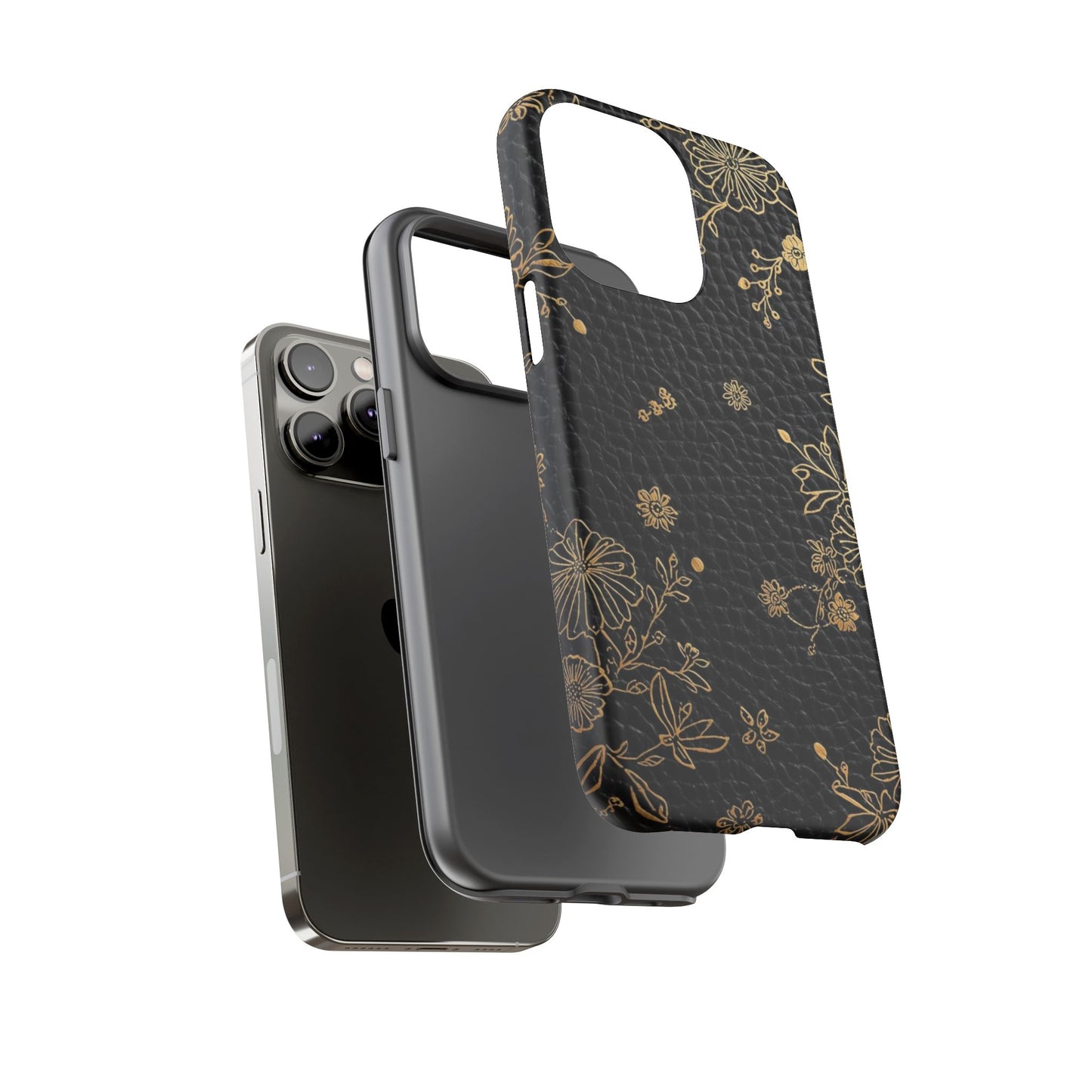Floral Gold Foil Leather Texture Tough Phone Case