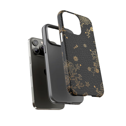 Floral Gold Foil Leather Texture Tough Phone Case