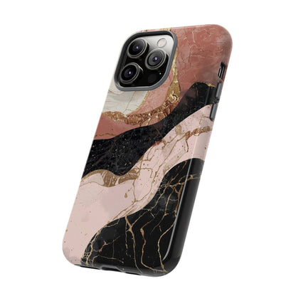 Marbled Rose Gold Phone Case — Abstract Pink & Black Protective Tough Case