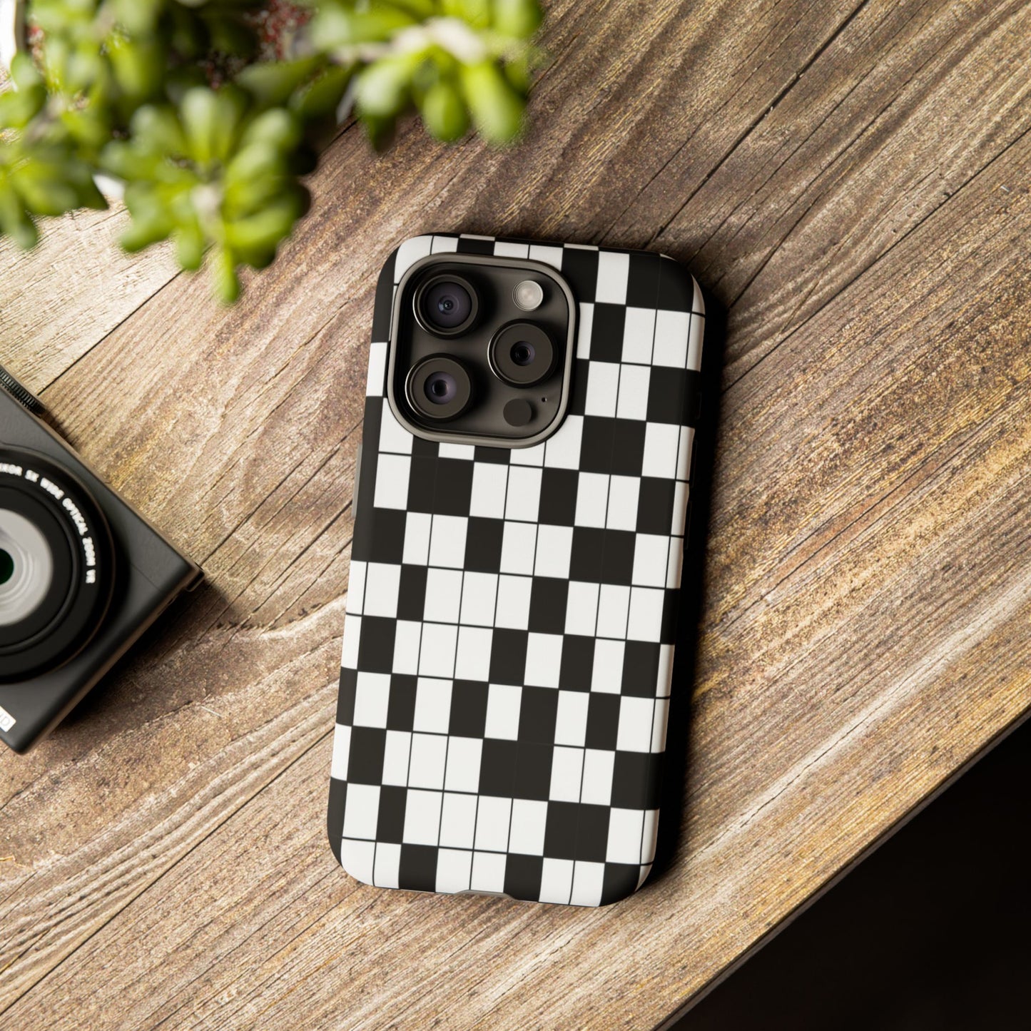 Crossword Grid Phone Case — Black & White Puzzle Pattern Tough Phone Cover
