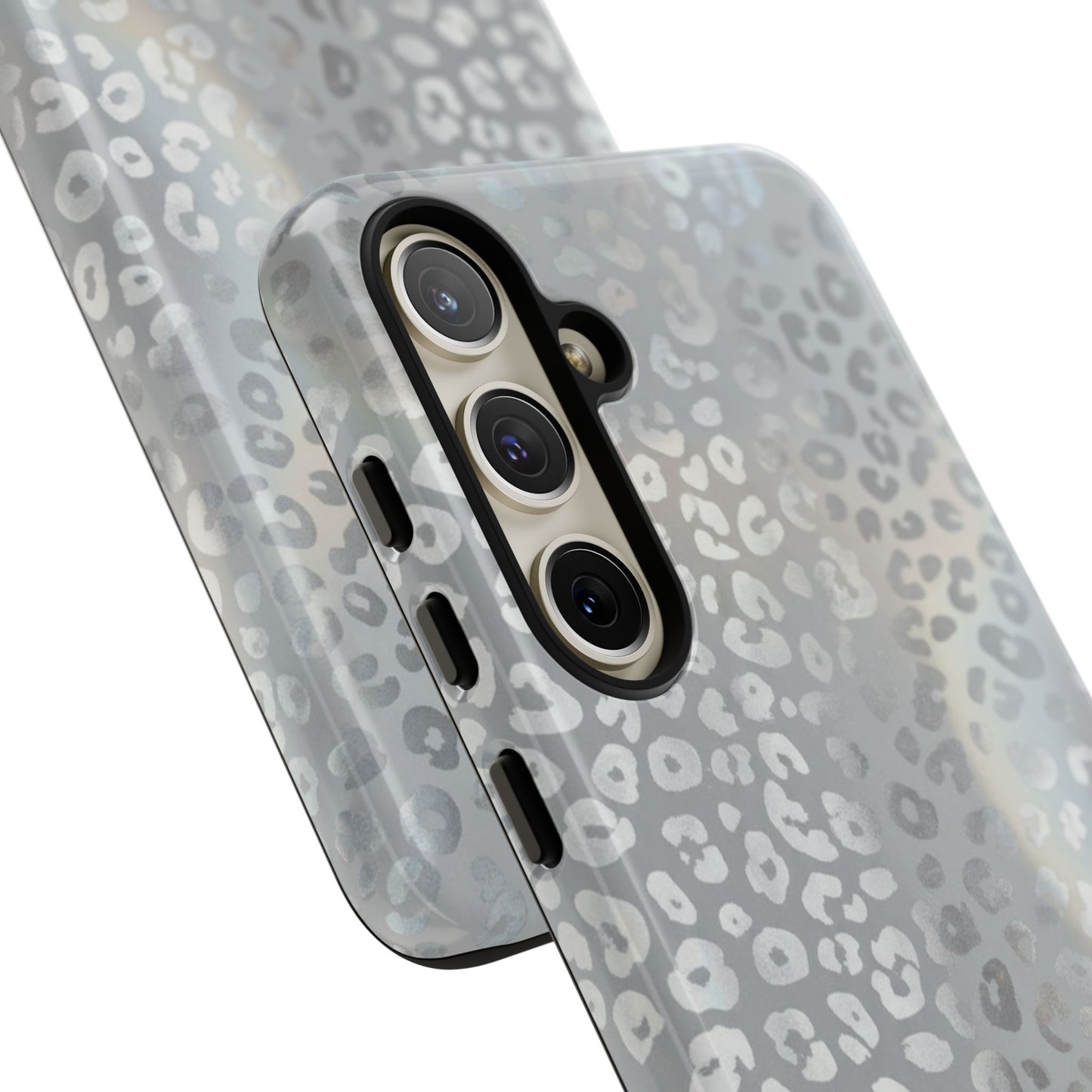 Grey Leopard Print Tough Phone Case — Durable Protective iPhone Cover