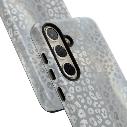 Grey Leopard Print Tough Phone Case — Durable Protective iPhone Cover