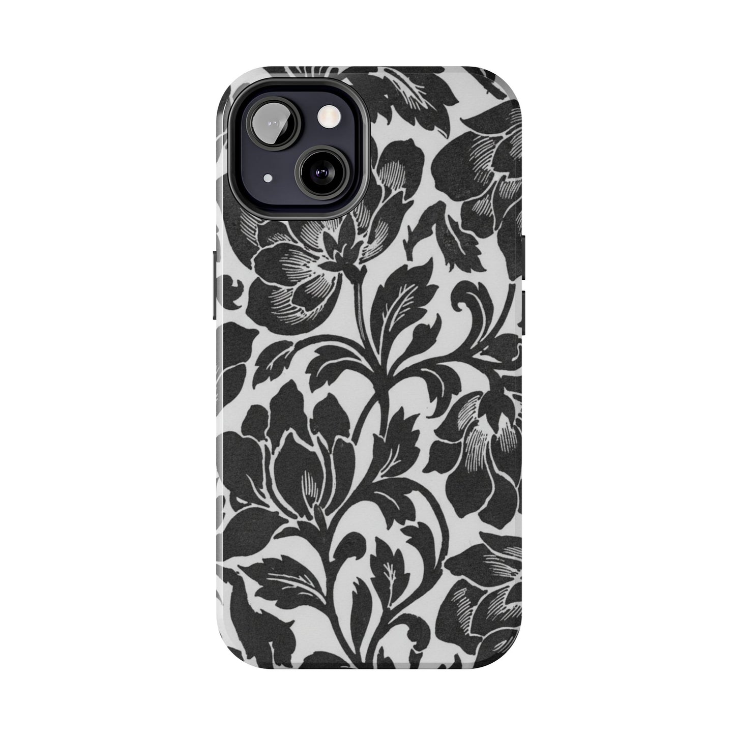 Tough Phone Case — Black & White Vintage Floral Protective Cover