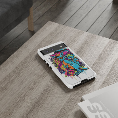 Kangaroo & Koala Surf Phone Case — Retro Neon Beach Art Tough Case