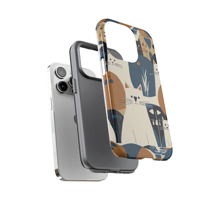 Cat Pattern Phone Case – Retro Abstract Cats Protective iPhone Cover
