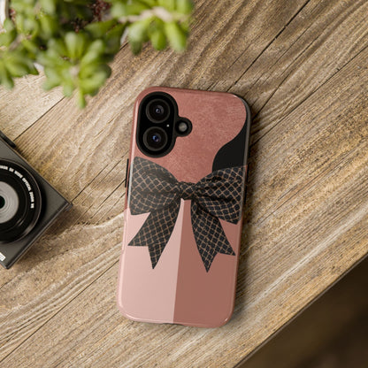 Bow Stripe Tough Phone Case – Pink Mauve Protective Cover