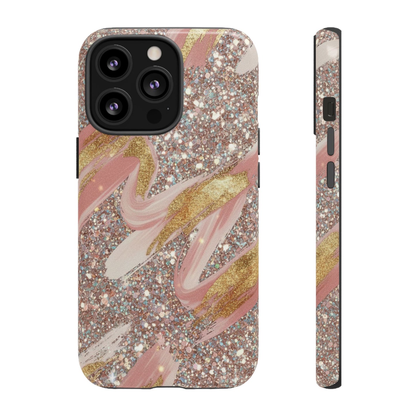 Glitter Blush Marble Phone Case — Pink Gold Swirl Tough Case