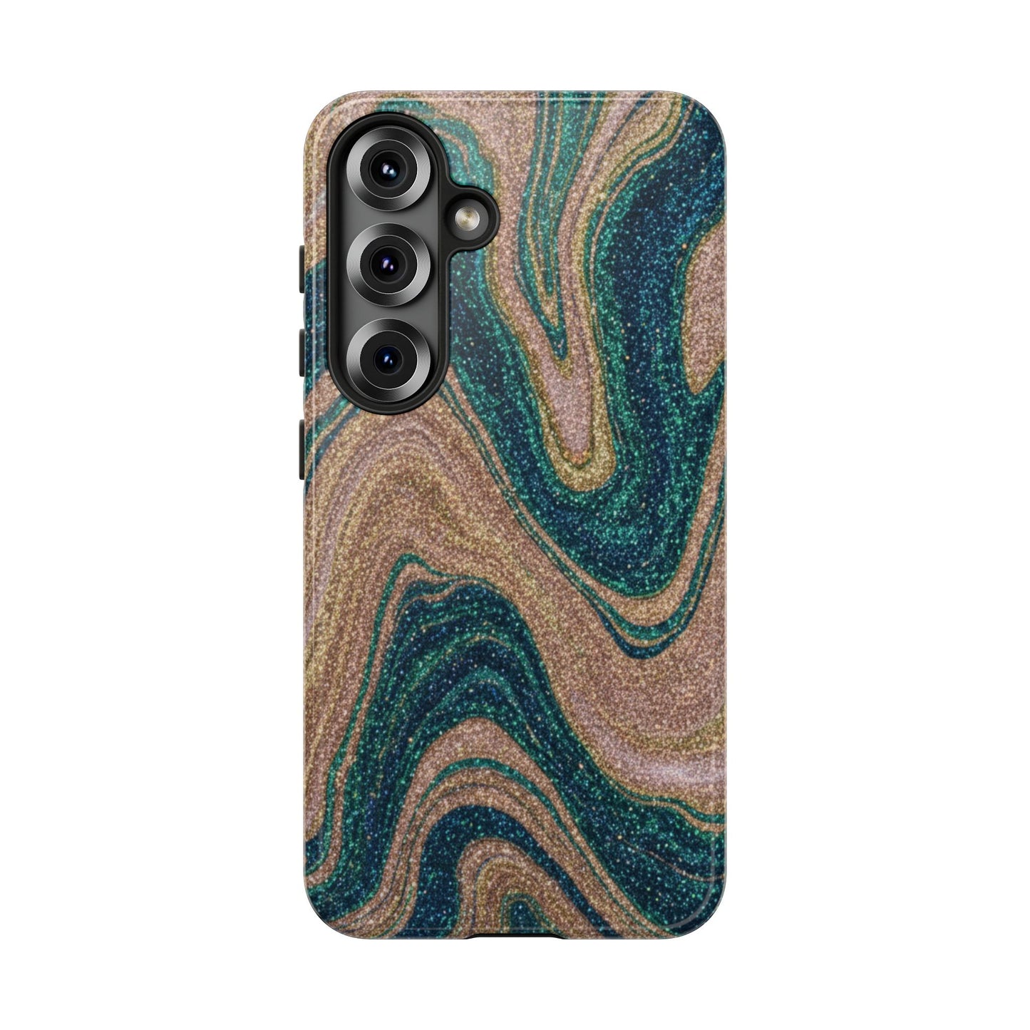 Marbled Teal & Gold Phone Case — Glitter Swirl Tough Case