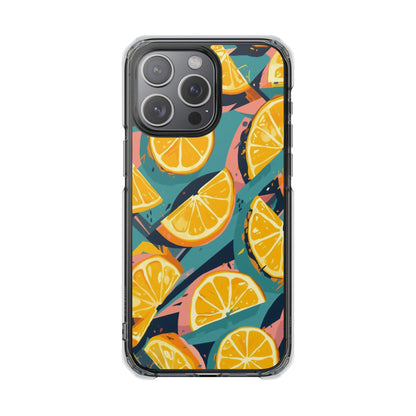 Clear Impact Phone Case — Bright Citrus Slice Pattern, Magnetic Compatible