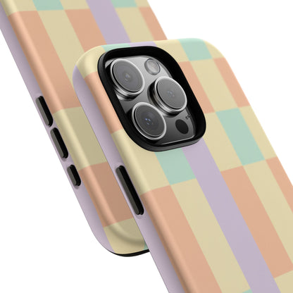 Pastel Checkered Phone Case — Retro Stripe Tough Case