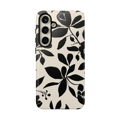 Black Floral Pattern Phone Case — Monochrome Botanical Tough Case