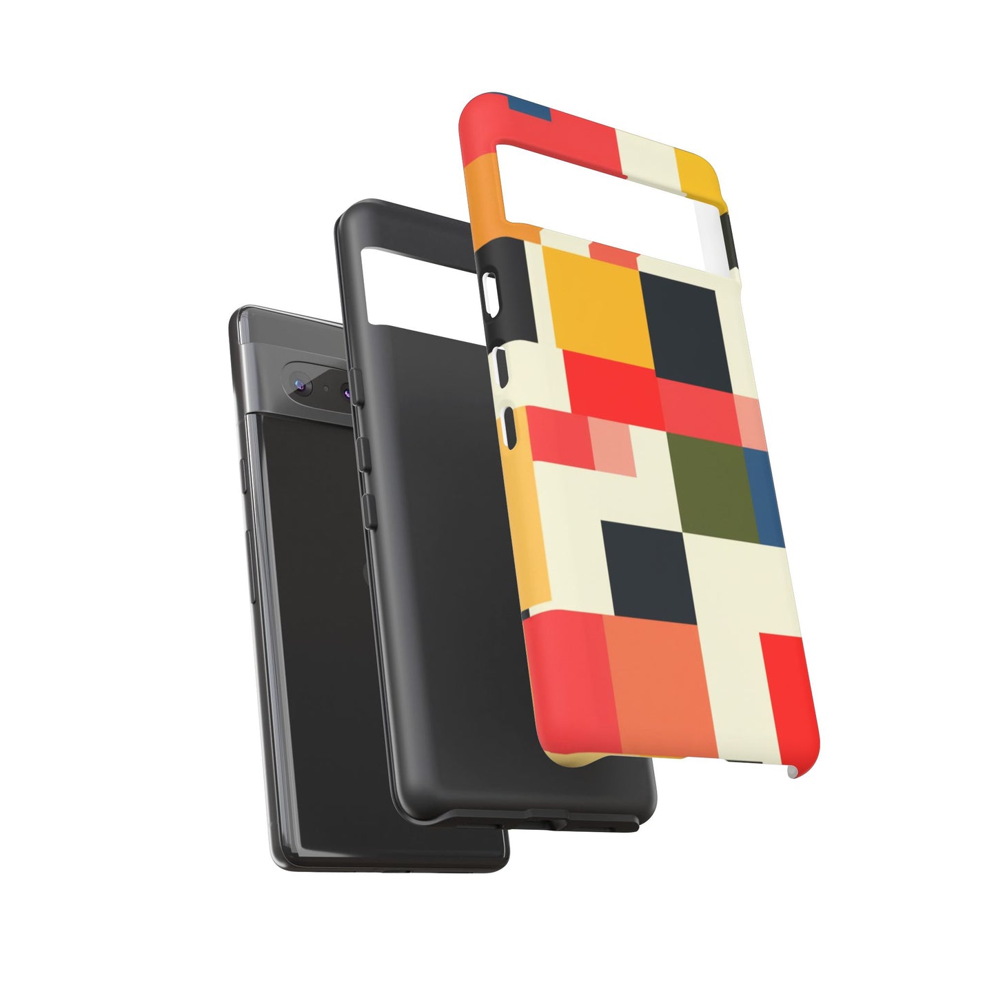 Abstract Color Block Tough Phone Case — Retro Geometric Protective Cover