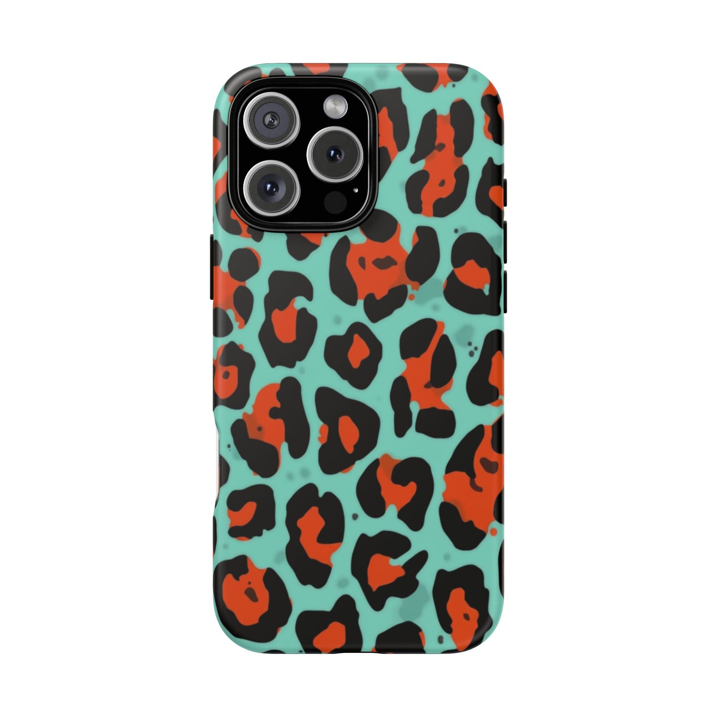 Leopard Print Tough Phone Case — Teal & Rust Protective iPhone Cover