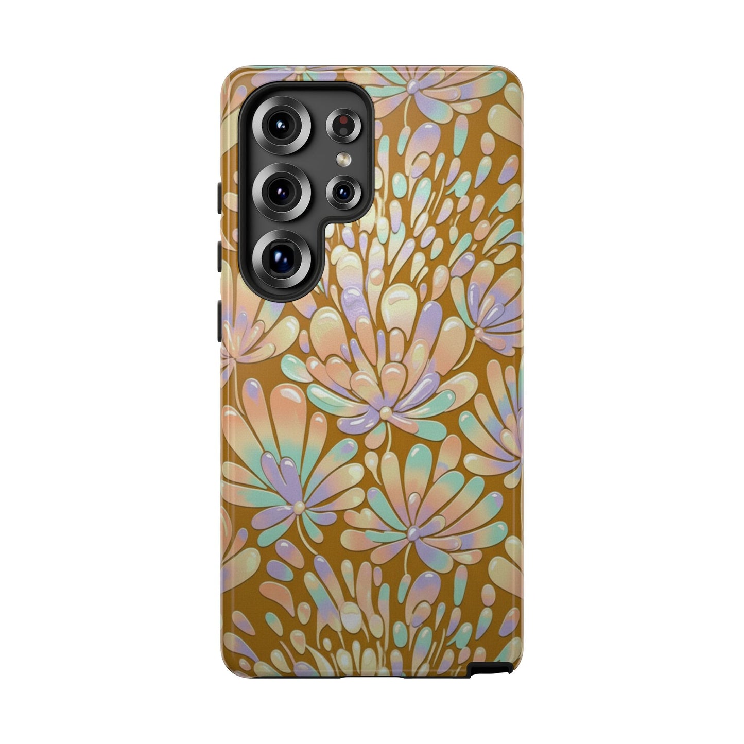 Floral Burst Tough Phone Case – Gold Pastel Botanical Protection