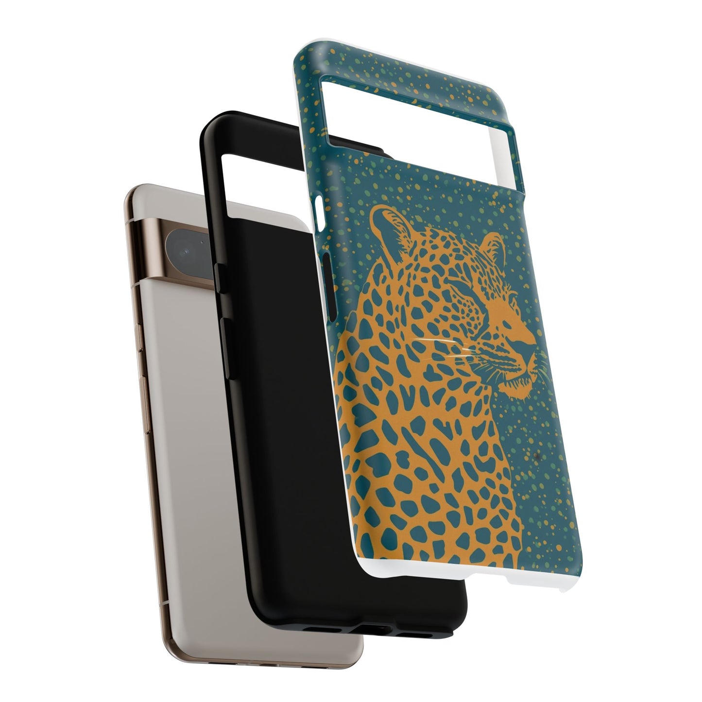 Leopard Spotlight Phone Case — Teal Gold Animal Print Protective Cover