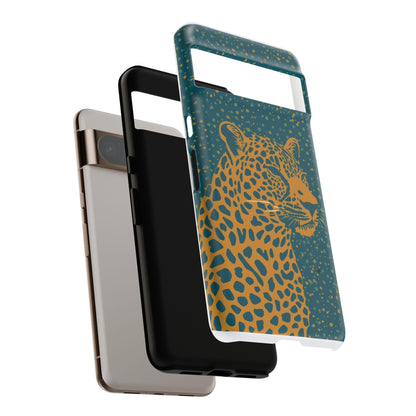 Leopard Spotlight Phone Case — Teal Gold Animal Print Protective Cover