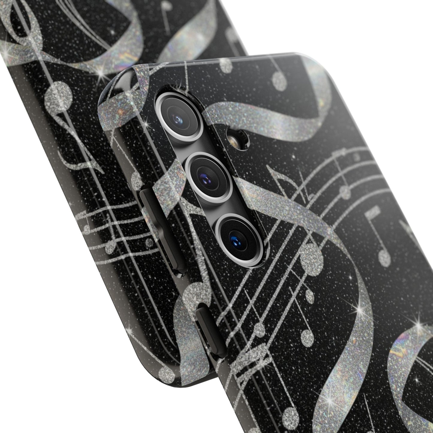 Musical Notes Tough Phone Case – Glitter Black Musician Phone Cover